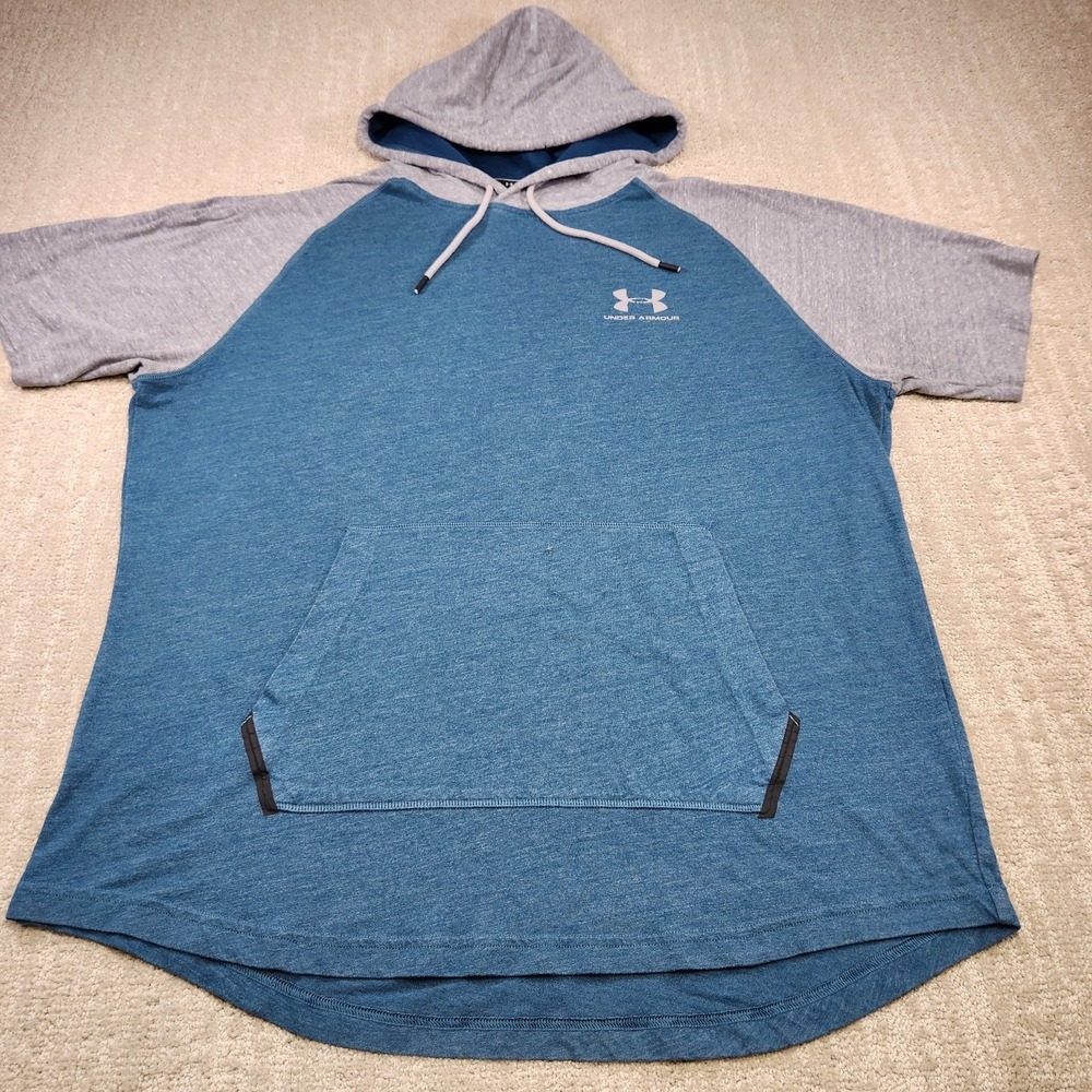 Under Armour Short Sleeve Hoodie Men XL Blue Heatgear Rock Training